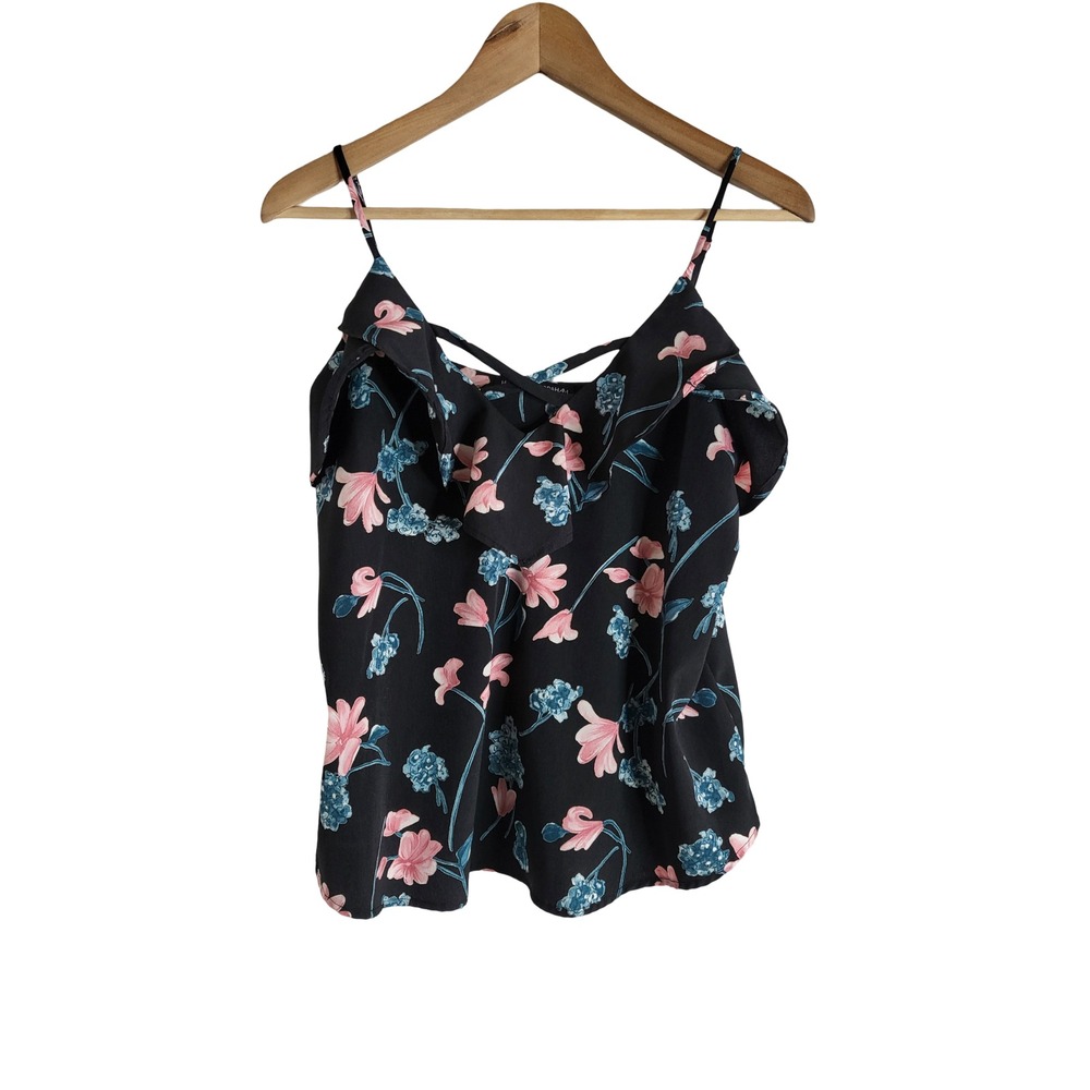 Harlowe & Graham Floral Ruffle Camisole Top Black Pink Blue XS Dark Romantic
